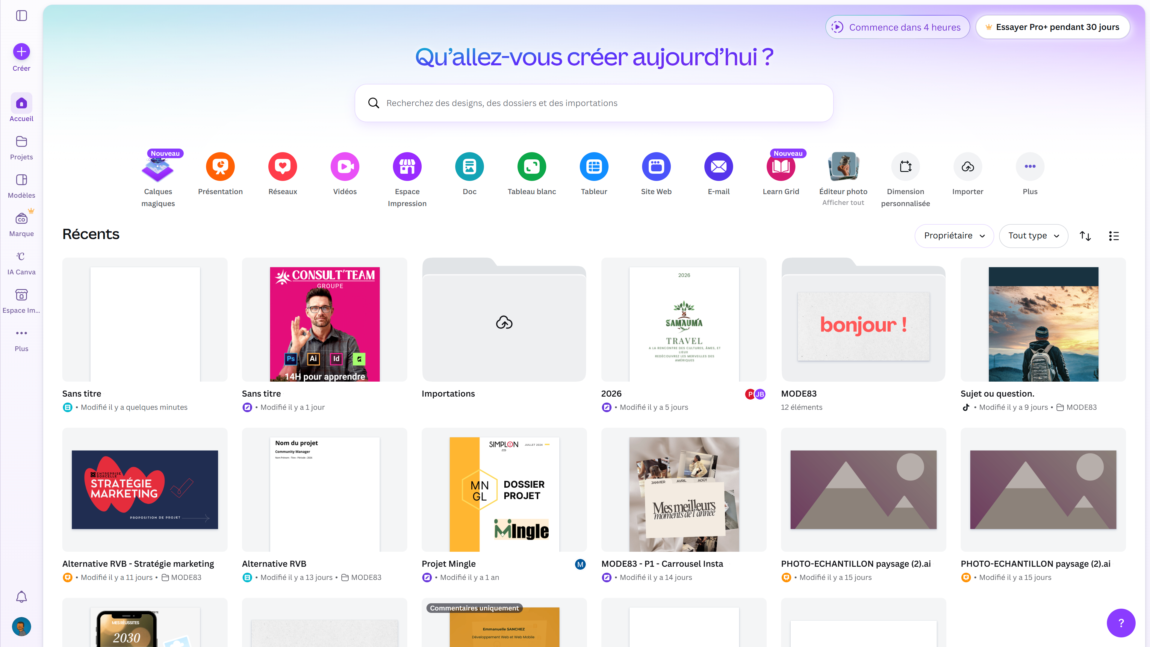 Aperçu de l'interface Canva